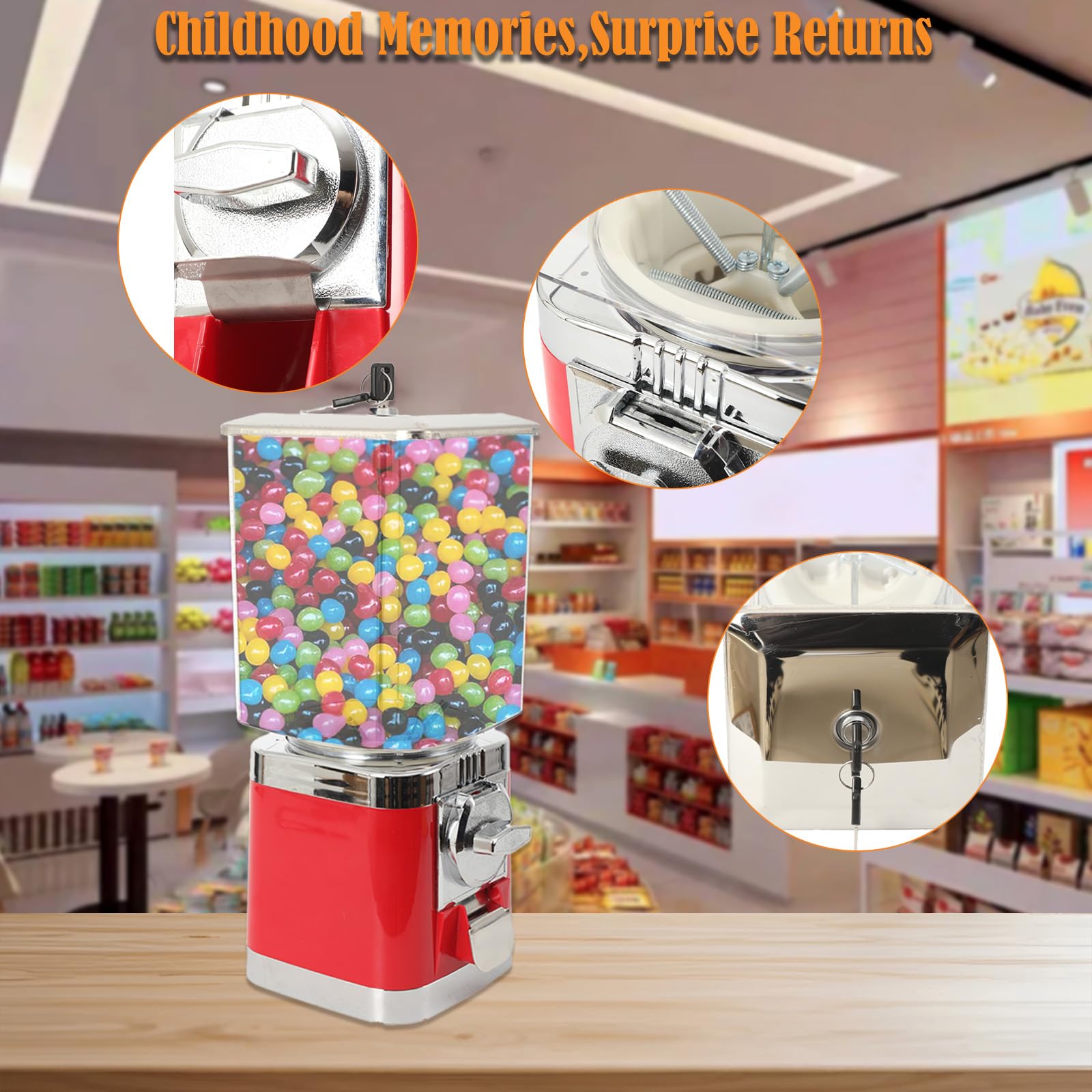 Kaugummiautomat für Kinder, kommerzieller Süßigkeitenspender, Süßigkeiten Spender Automat für Gewerbenutzung, Kapselautomat für Spielzeug, Preisautomat für Spielwarengeschäfte, red & Silver
