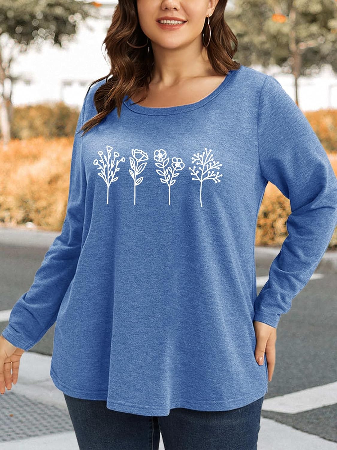 MK Shop Limited Womens Plus Size Tops Cute Graphic Vintage Sunrise Sunset Print Long Sleeve Natura Tees Fall O Neck Shirts - Image 2