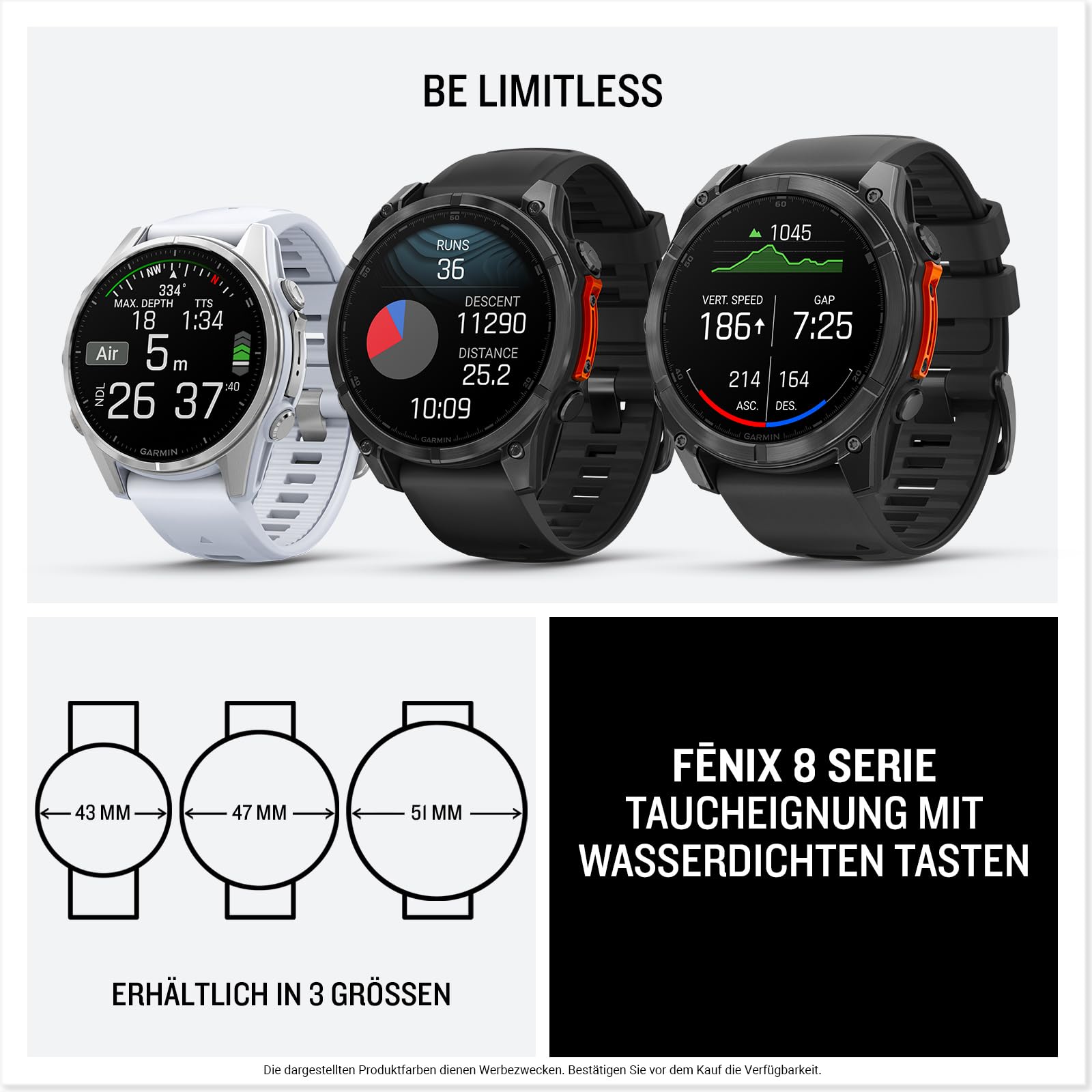 Garmin fēnix 8 47mm Multisport-Smartwatch AMOLED Touchdisplay 16 Tage Akkulaufzeit TOPO-Karten EKG