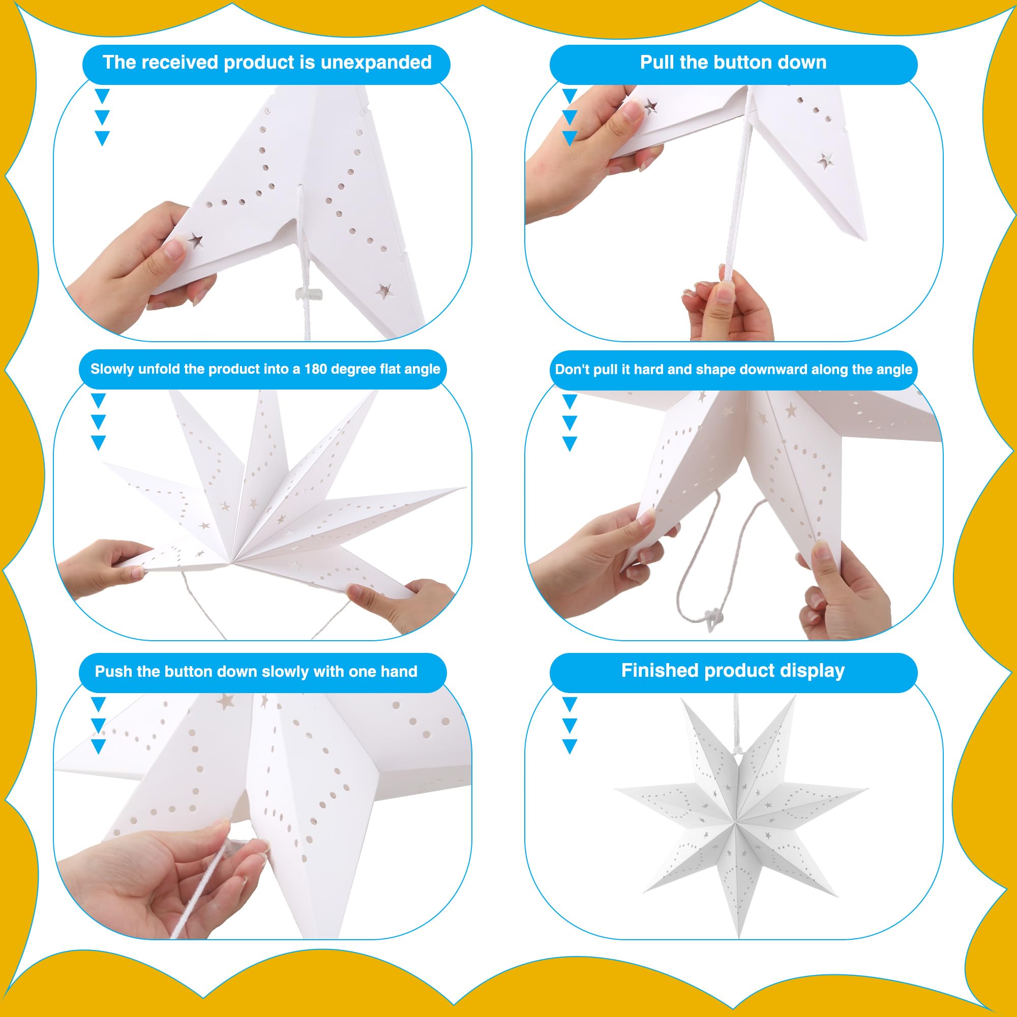 Confezione da 16 stelle di carta 3D a forma di stella di carta 3D, a 7 punte, bianche, da appendere, paralumi per Natale, matrimoni, feste di compleanno, decorazioni per la casa, 4 dimensioni