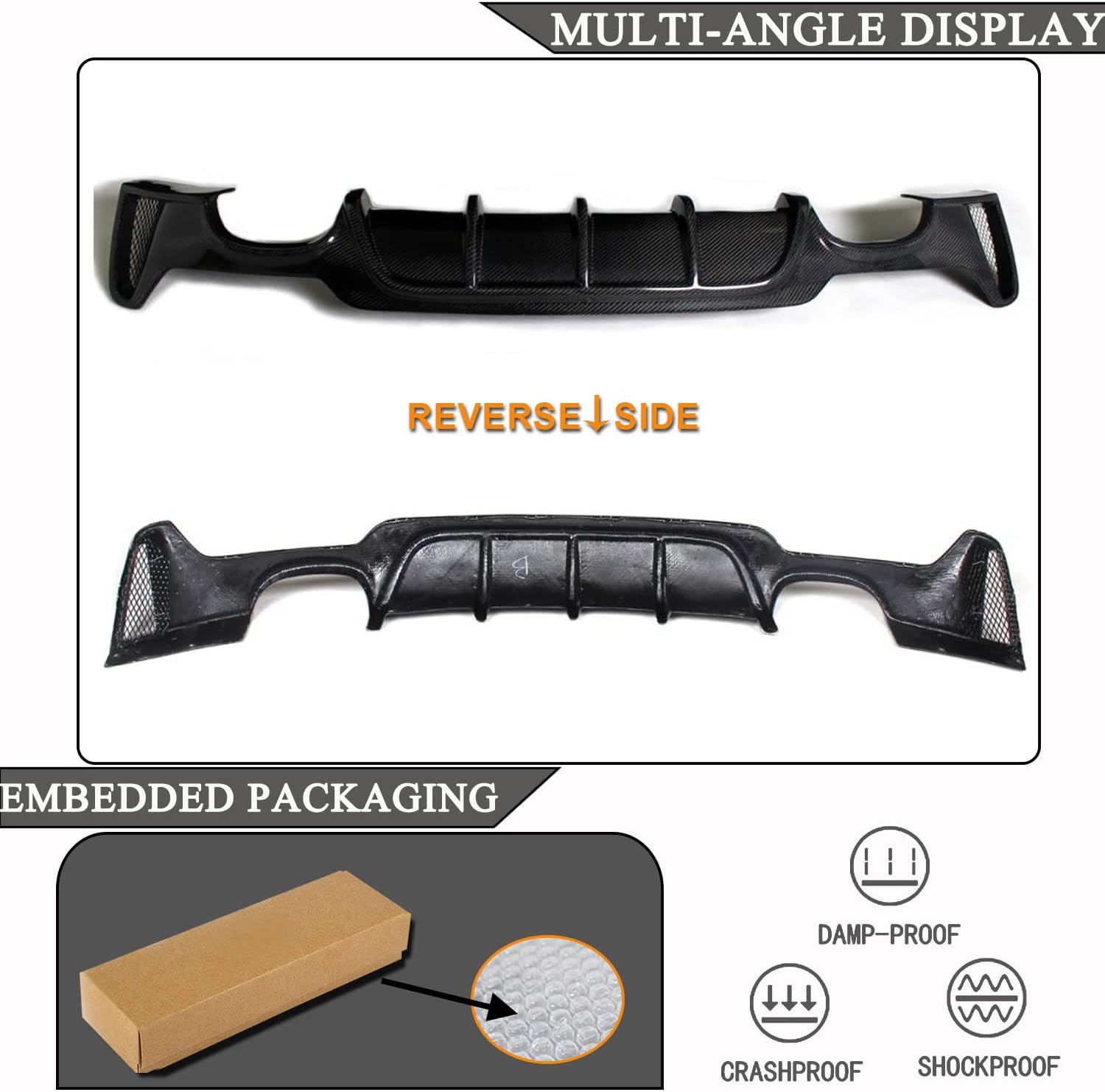 MCARCAR KIT Carbon Fiber Rear Diffuser for BMW 4 Series F32 F33 F36 M Sport 2014-2018 420i 428i 435i 440i M-Tech Lower Bumper Lip Spoiler Body Kit(Double-Side Double Outlet)