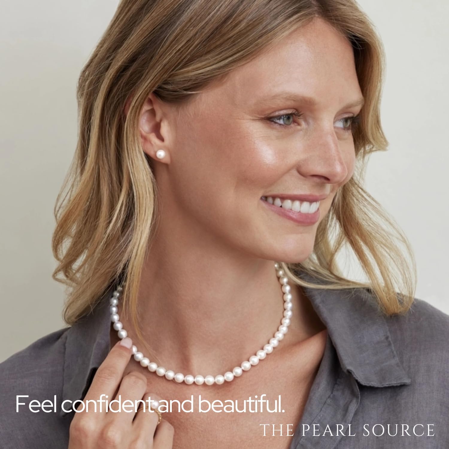 The Pearl Source 14K Gold 7.0-7.5mm Round White Akoya Cultured Pearl Necklace, Bracelet & Earrings Set in 17" Princess Length for Women