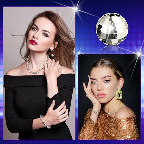 Miniatura 2 de Poen 200 cuentas redondas de bola de discoteca reflectantes plateadas, mini pulseras de bola de discoteca, collares, aretes, colgantes para disfraz