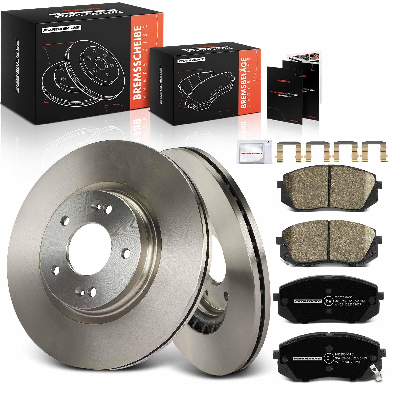 Frankberg Juego de frenos incluye 2 discos de freno + 4 pastillas de freno delanteras, compatible con Tucson TL TLE Kona OS OSE OSI Sportage QL QLE Optima JF Replace# 51712J9100
