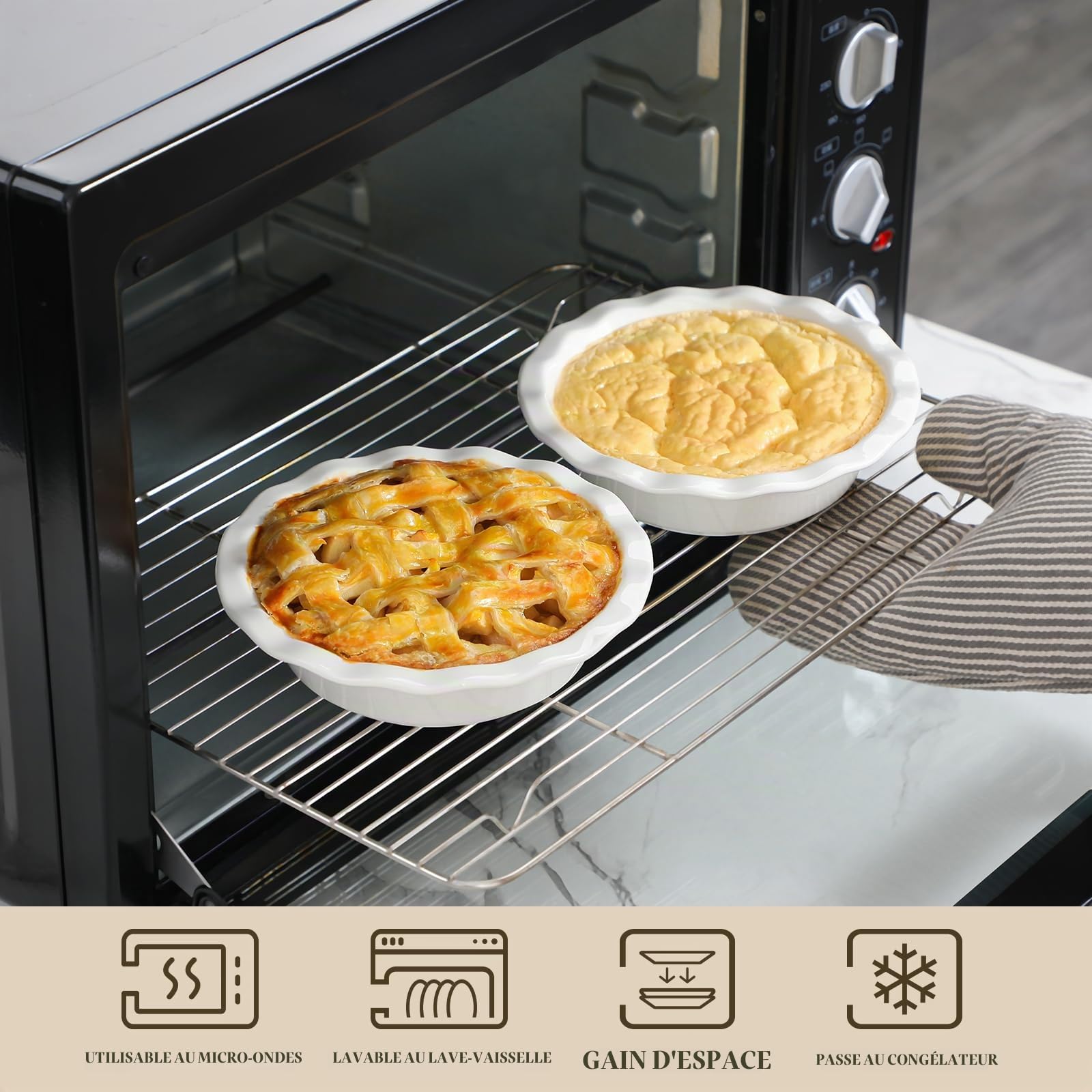 MALACASA 6 Pièces Moules à Tarte en Porcelaine de 360ml, Ramequins Dish 145mm, Moules à Pâtisserie Ronds pour Quiches, Gâteaux, Brownies, Lasagnes, Blanc
