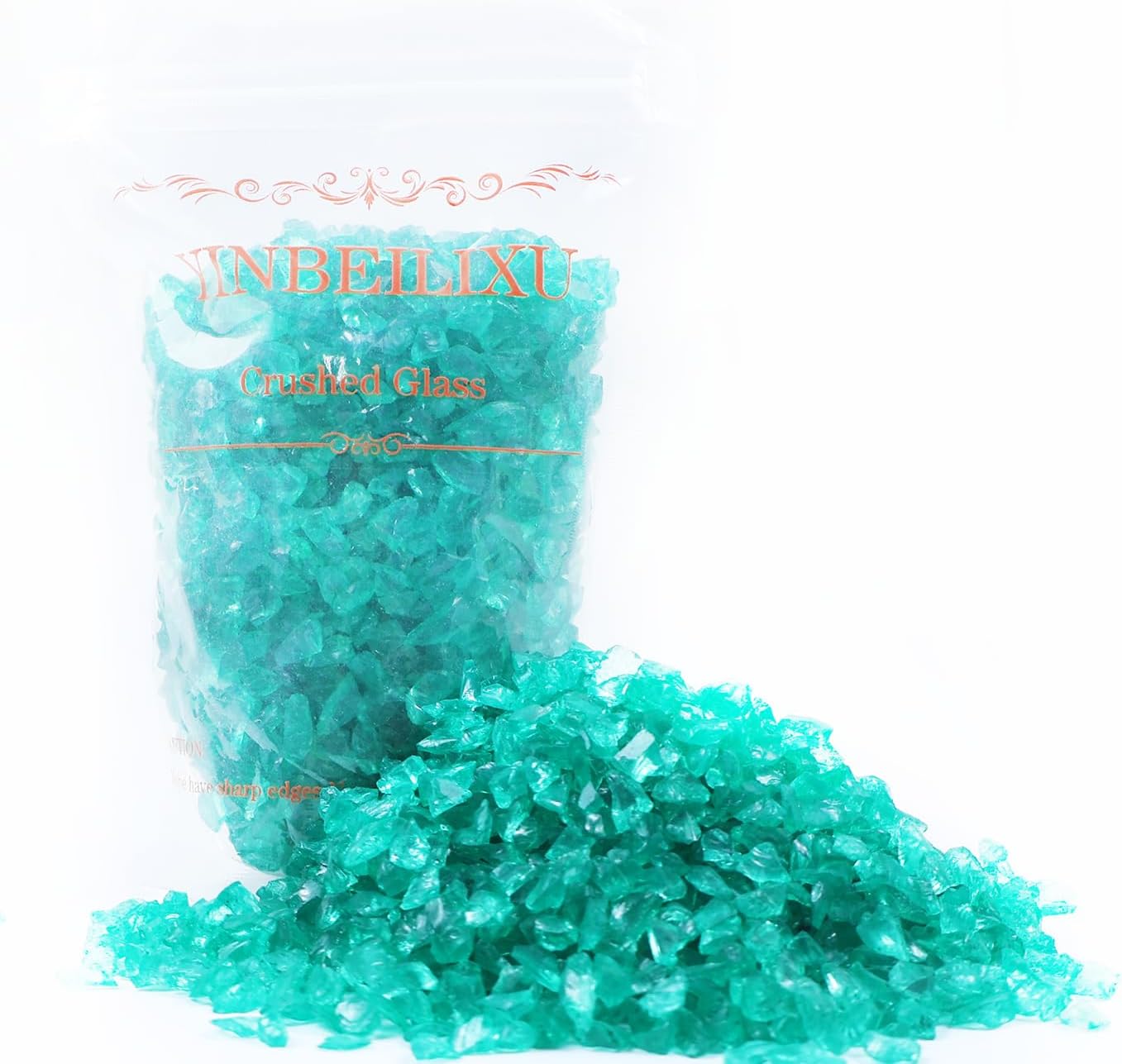 YINBEILIXU Crushed Glass Glitter Set of 3, Broken Glass Stones, Shattered Glass Gems Gravel for Resin Art Crafts,Nail Art, Vase Filler, Aquarium Decor, Jewelry Making, 3-6mm, 450g (Green)