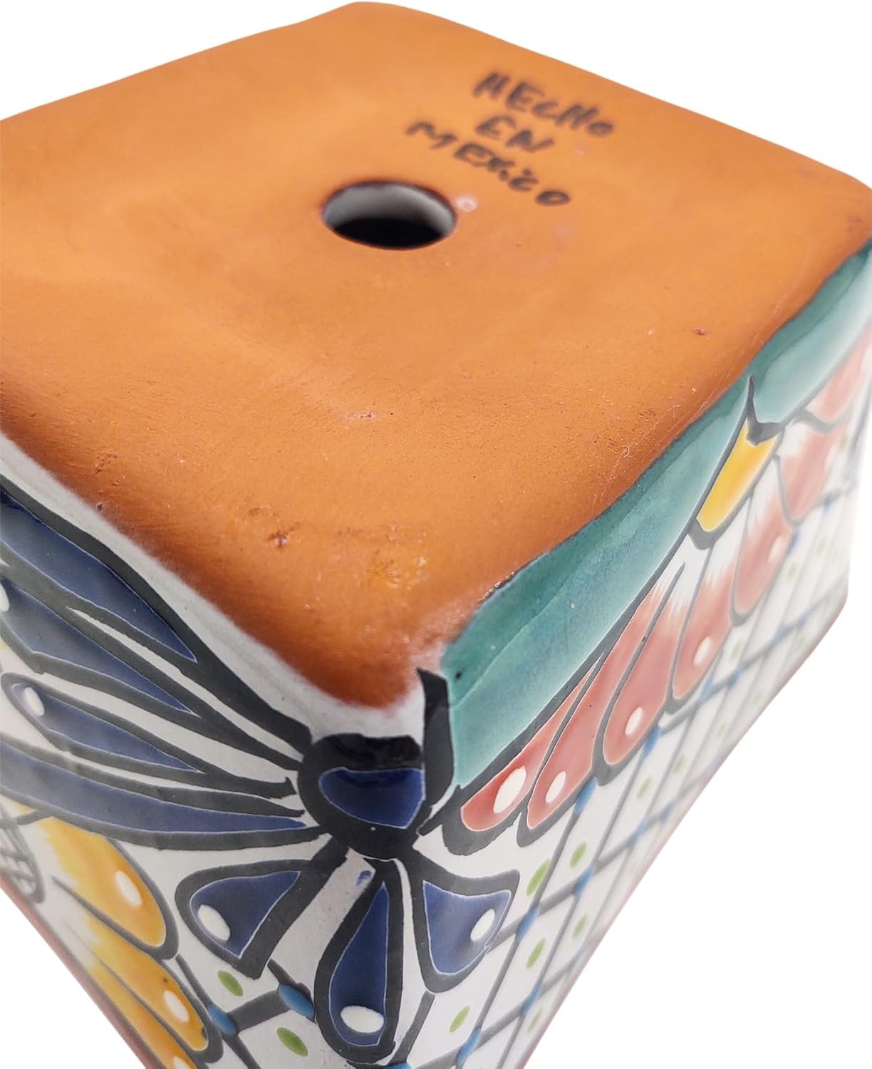 Cactus Canyon Ceramics Talavera Planter, Hand-Painted Mexican Square Ceramic Pot with Drainage Hole, Indoor Outdoor Rustic Terracotta, 7 Inch, Red Multicolor