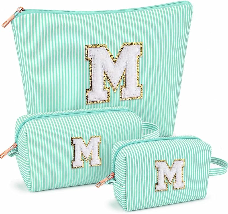 Necessaires de maquiagem ARIVOY com inicial, 3 unidades, verde M