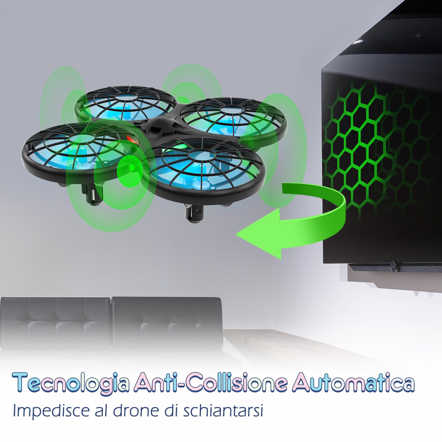 Loolinn | Drone per Bambini Regalo - Mini Drone con Tecnologia Anti-Collisione Automatica/Sicuro per i Bambini/Facile da far Volare/Acrobazie a 360°- Certificazione Approvata C0