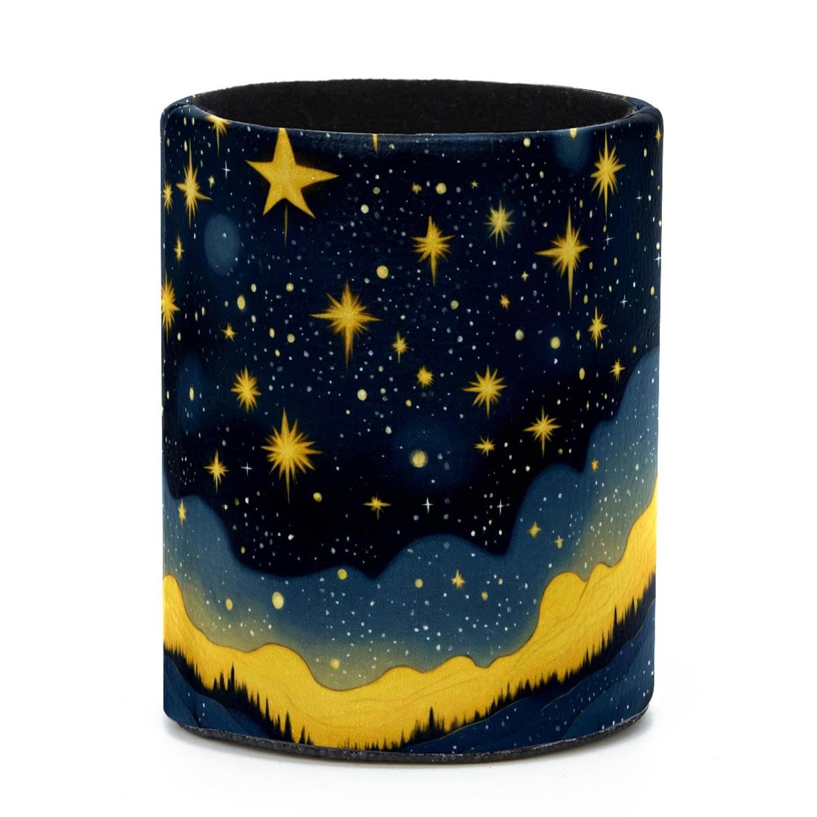 VAPOKF Round Pencil Holders for Desk, Yellow Starry Sky Pen Holders Pen Pot Makeup Brushes Storage Desktop Stationery Supplies Organiser for Home Office