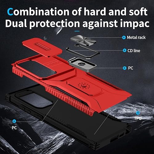 Miniatura 6 de PASNEW Funda para Samsung Galaxy S23 Ultra, cubierta de lente de cámara y soporte de anillo giratorio magnético de 360, carcasa rígida a prueba de