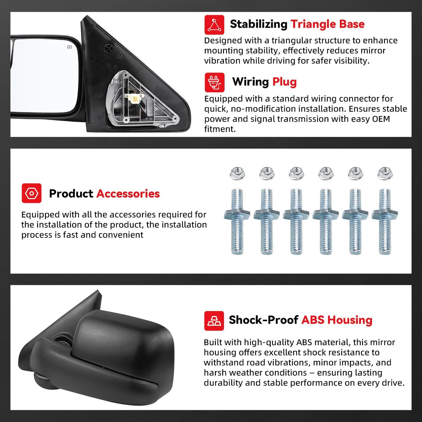 Drive & Paasenger Towing Mirrors - Compatible with 2002-2008 Dodge Ram 1500 2500 3500 - Power Adjustable Heated Manual Fold Black Side View Mirrors
