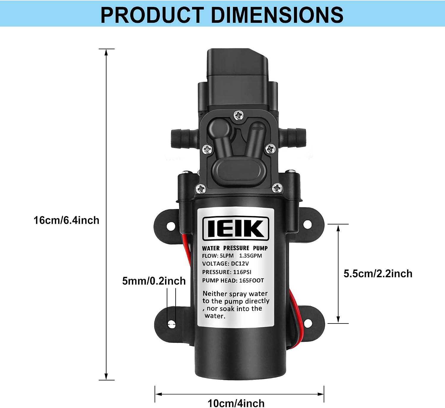 12 Volt Diaphragm Pump 5LPM 1.35 GPM 116PSI Self Priming Sprayer Pump 12V DC Fresh Water Diaphragm Pressure Pump for RV Camper Marine Boat Lawn (60W)