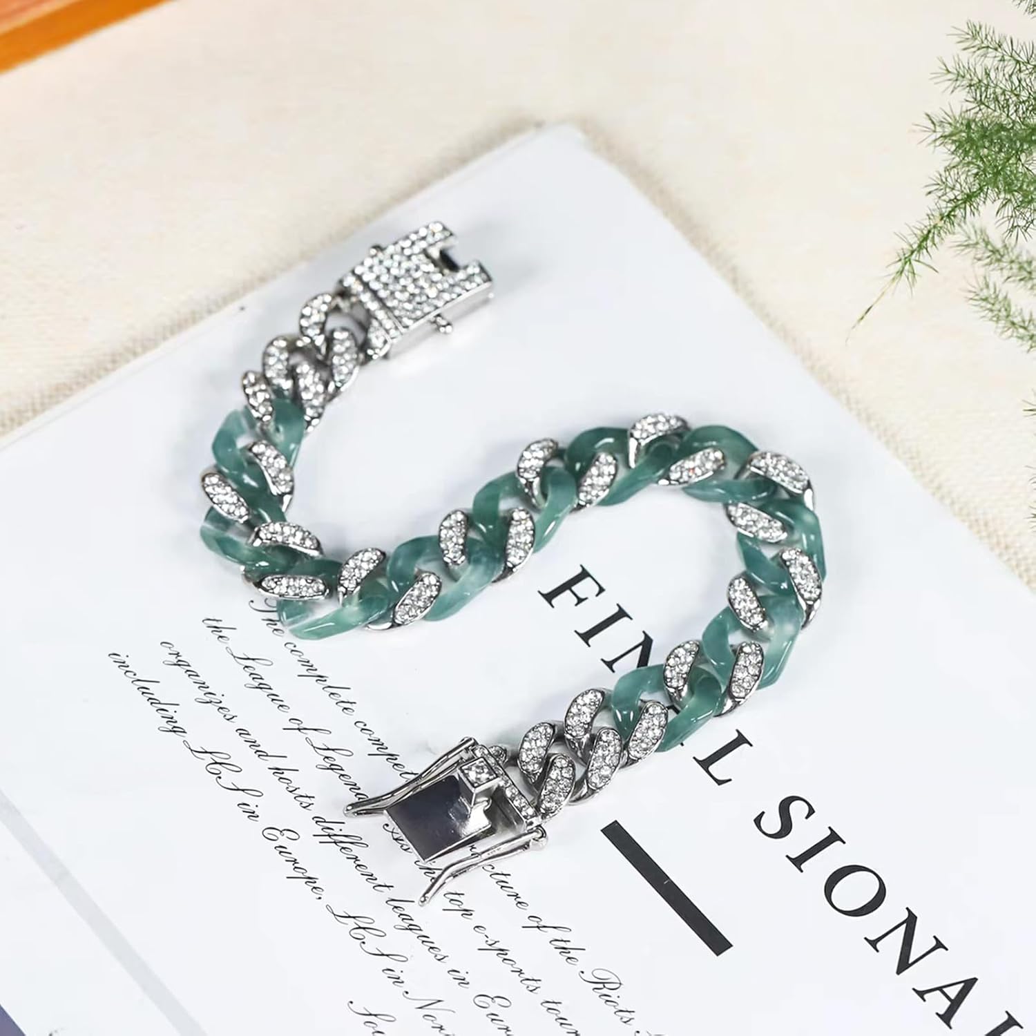 Natural Green Jade Cuban Link Bracelet for Men Women, Genuine Jade Chain Bracelet with Stainless Steel Clasp, Unisex Polished Jade Jewelry, Gift for Him Her - Image 3
