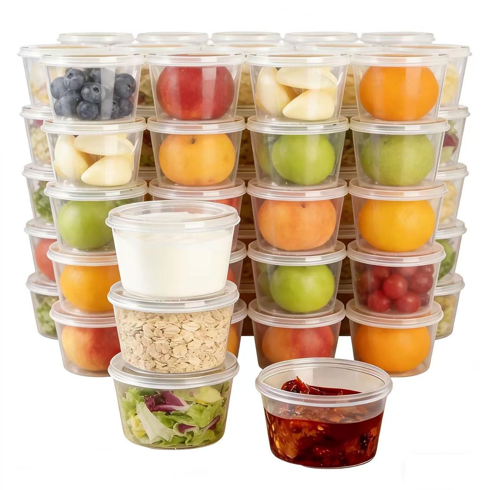 EEGAO 50 Pack Round Plastic Food Containers with Lids – Reusable Leakproof BPA-Free Meal Prep Storage, Microwave, Freezer & Dishwasher Safe (300 Millilitres)