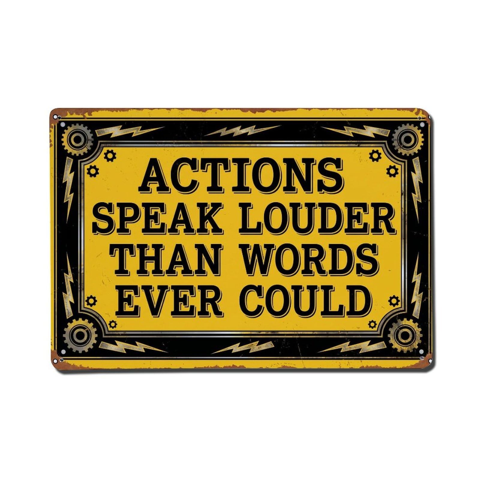 Actions Speak Louder Words Retro Motivational Slogans 2 Metal Tin Sign Plaque Wall Decor for Cafe, Club Bar, Office, Home Garden Metal Poster 8x12Inch
