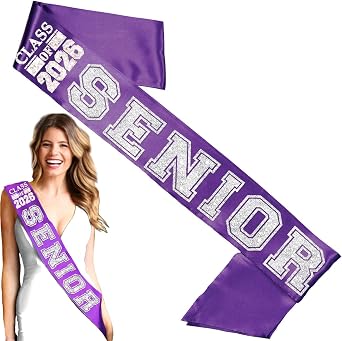 Purple Senior 2026 Sash - High School Senior Premium Grade Satin Purple Graduation Sashes - Band, Cheer, Sports Team