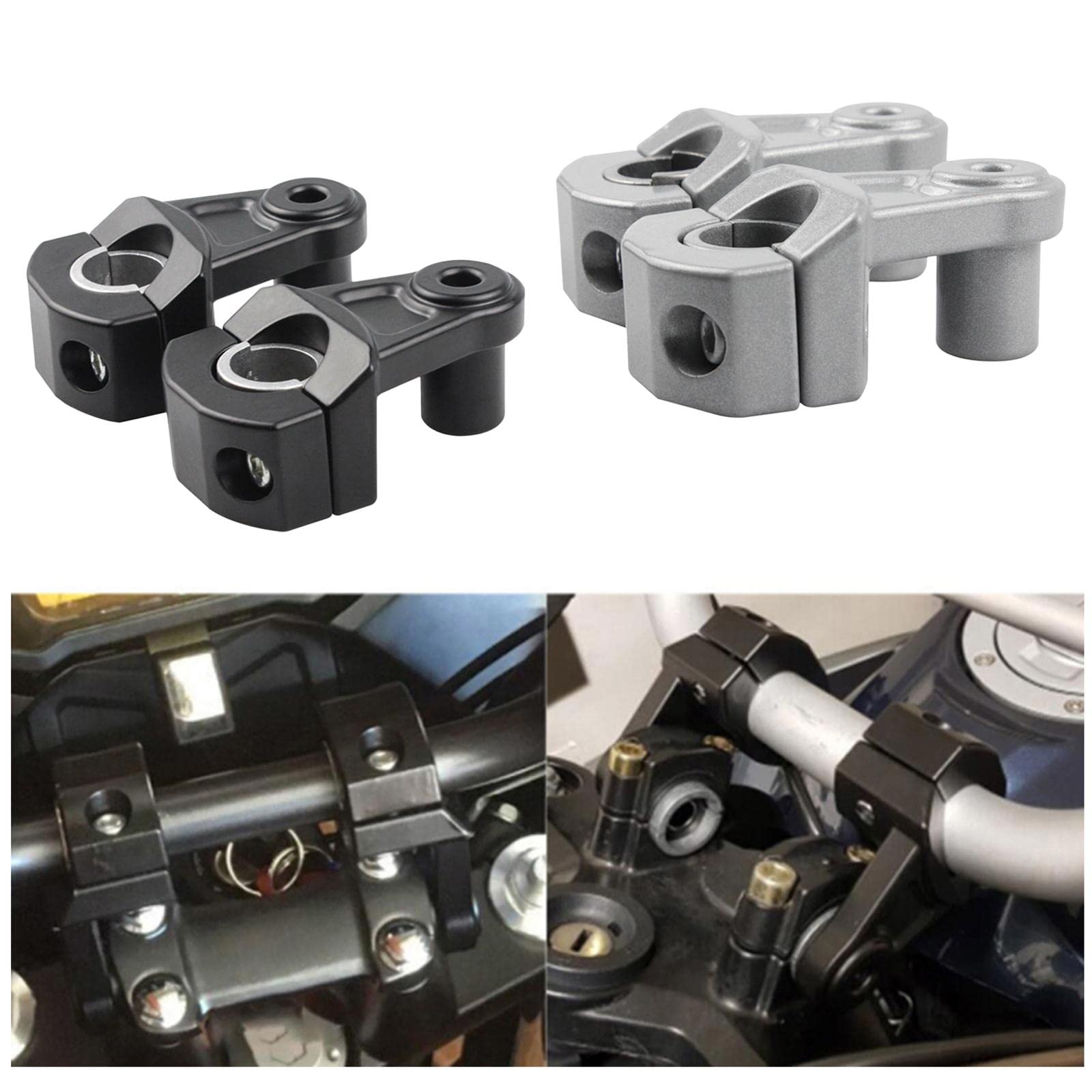 22mm 28mm Zestaw Adapterów Do Montażu Na Kierownicy Motocykla Extender Riding Zacisk Wspornika Kierownicy Riser zacisk Adapter(Silver)