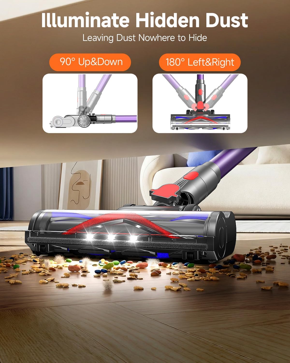 FEPPO Cordless Vacuum Cleaner, Upgraded Brushless Motor Stick Vacuum Cleaner with 60Mins Runtime, Self-Standing & Anti-Tangle, Lightweight Wireless Vacuums for Home/Pet Hair/Carpets/Floors