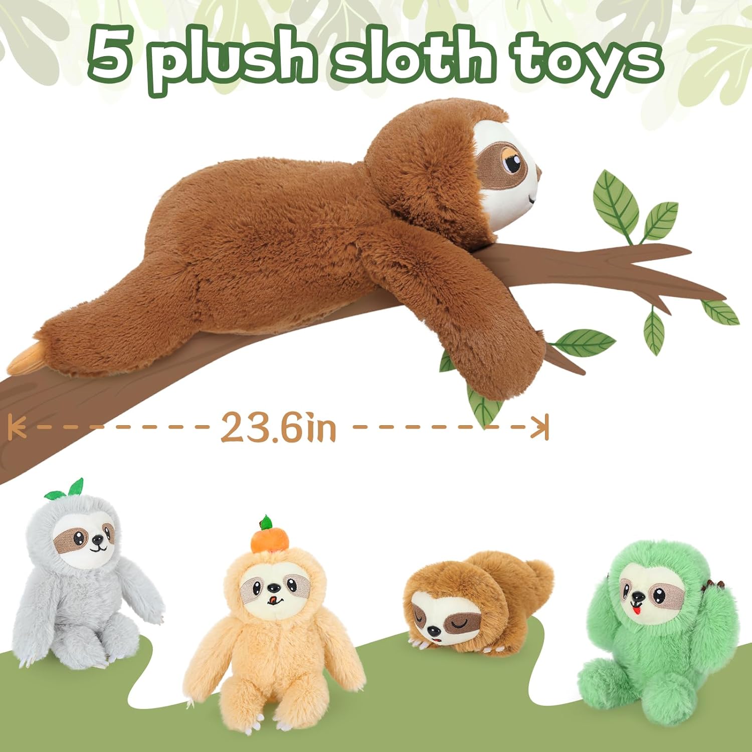 Tezituor Sloth Stuffed Animal,Sloth Plush Toy Set-Giant Mommy Sloth Plushie with 4 Soft Baby Sloths Inside, 23.6-Inch Large Stuffy Toys, Gifts for Kids Adults Christmas Birthday Valentines Baby Shower