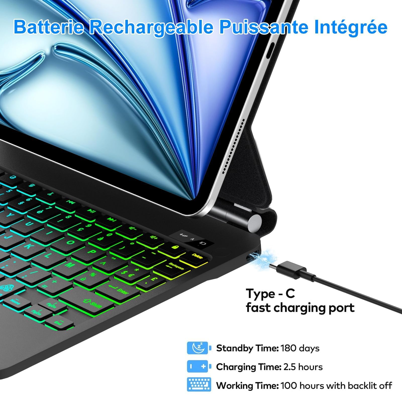 Magic Keyboard pour iPad Air 11"(M4 2026, M3 2025, M2 2024)/Air 10.9"(5e/4e Gén) et Pro 11"(2018-2022), Support Flottant et Pavé Tactile Multi-touch, AZERTY Français Clavier avec Rétroéclairées, Noir