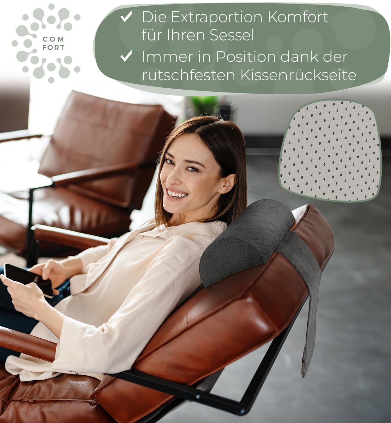 Nackenrolle für Sessel mit Gegengewicht 100% Memory Schaum, Nackenkissen Sofa Couch hängend, Nackenstütze Kopfteil Bett, ergonomisches Kopfkissen
