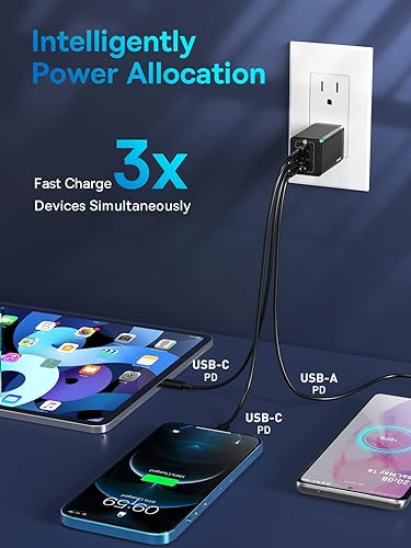 Miniatura 7 de Baseus Banco de energía estación de carga USB C de 65 W 20000 mAh y 65 W y cargador de pared plegable USB C de 3 puertos de 65 W