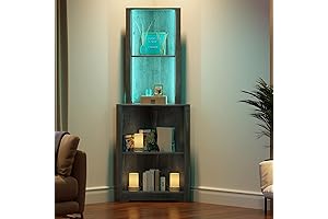 Corner Display Cabinet with LED Lights | 5-Tier Corner Shelf Stand |...