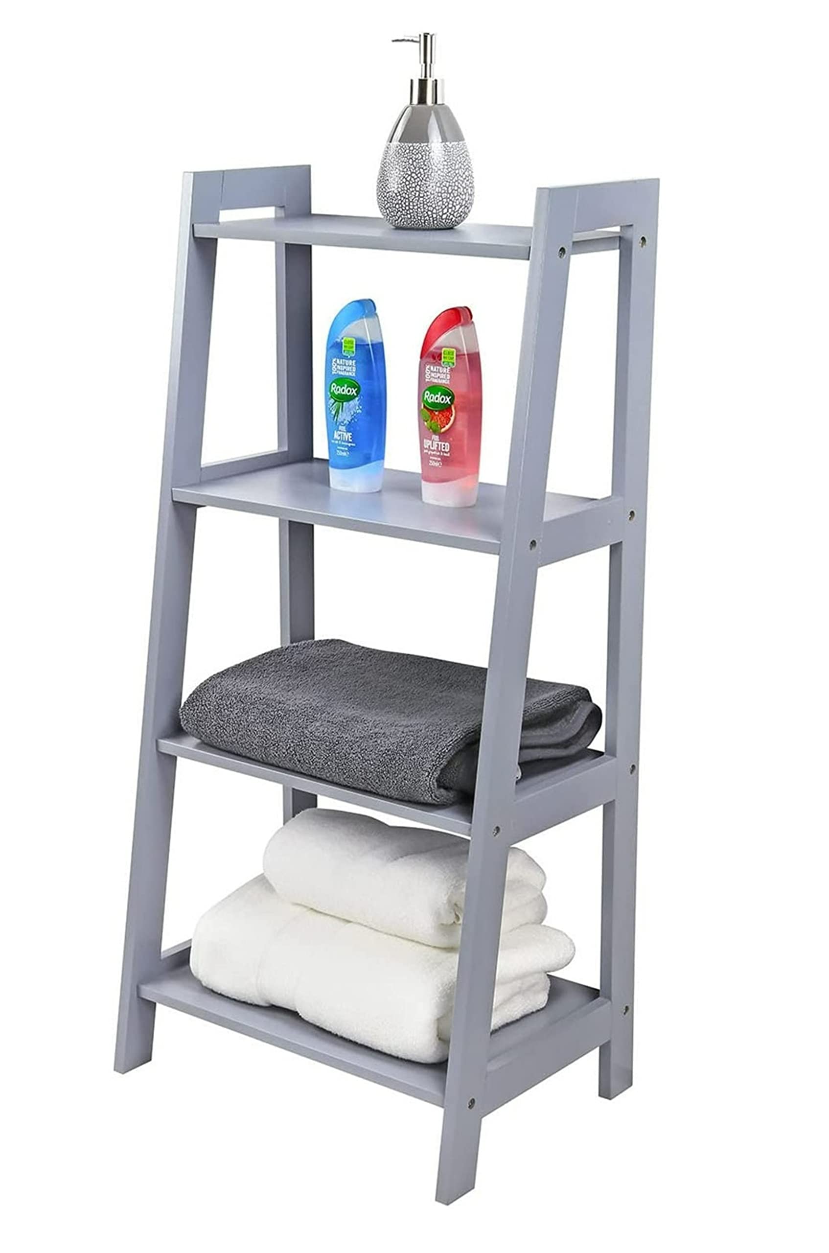 Unibos | Wooden Ladder Shelf | Storage Unit | Stylish Display Stand | Durable Shelves | for Bathroom, Living Room, Bedroom, Kitchen etc | Free Standing | 4 Tier - Grey
