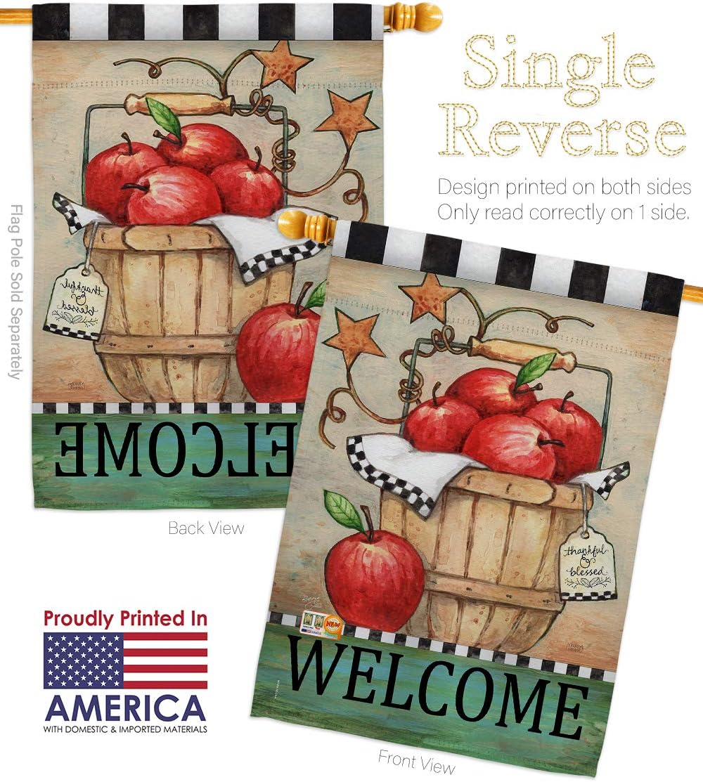 Apple Basket House Flag Food Fruit Pineapple Strawberry Watermelon Tropical Aloha Summer Small Decorative Gift Yard Banner Made In USA 28 X 40