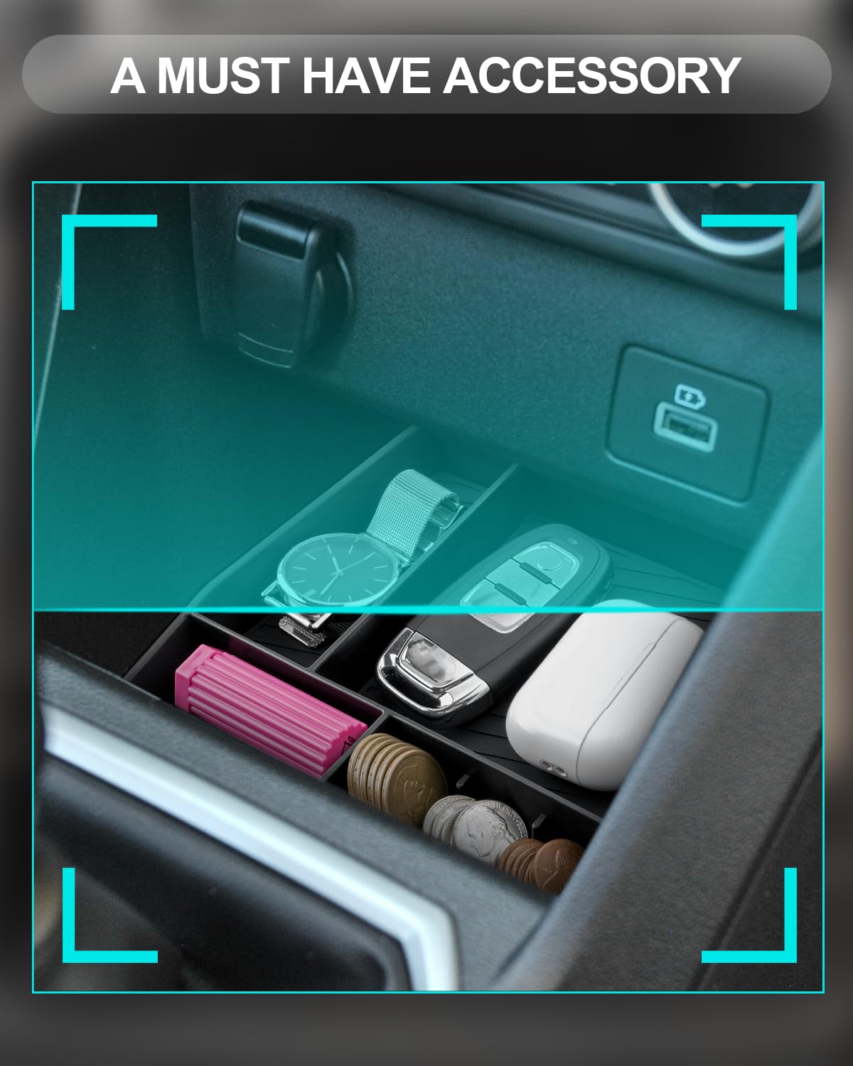 Organizer Console Centrale Per Dacia Sandero 3/Stepway 3/Jogger 2021-2025 - Portaoggetti Con Base In Gomma