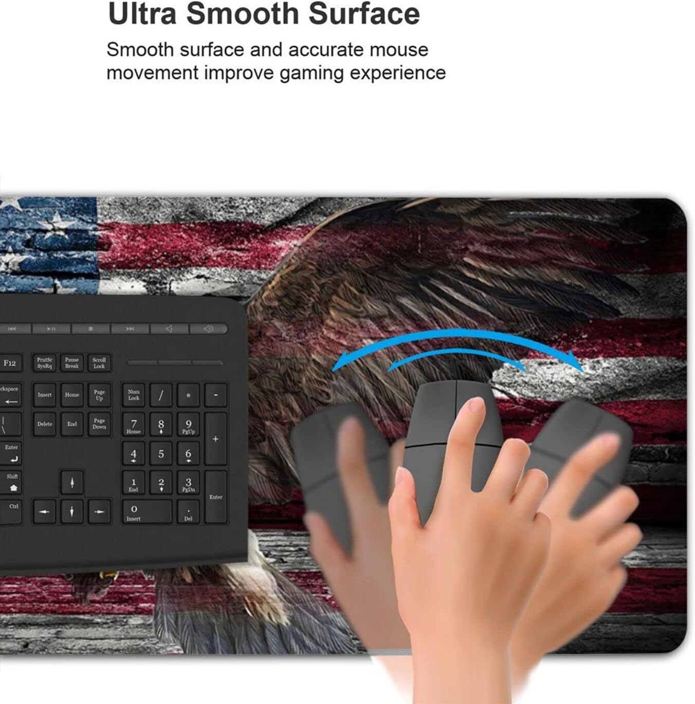 Desk Mat,American Flag Eagle Spreads Wings Gaming Mouse Pad,XXL Extended Mouse Pad Mat for Office,Computer,Keyboard with Non-Slip Base Stitched Eges Mousepad 35''×15.7''×0.12'' - Image 6