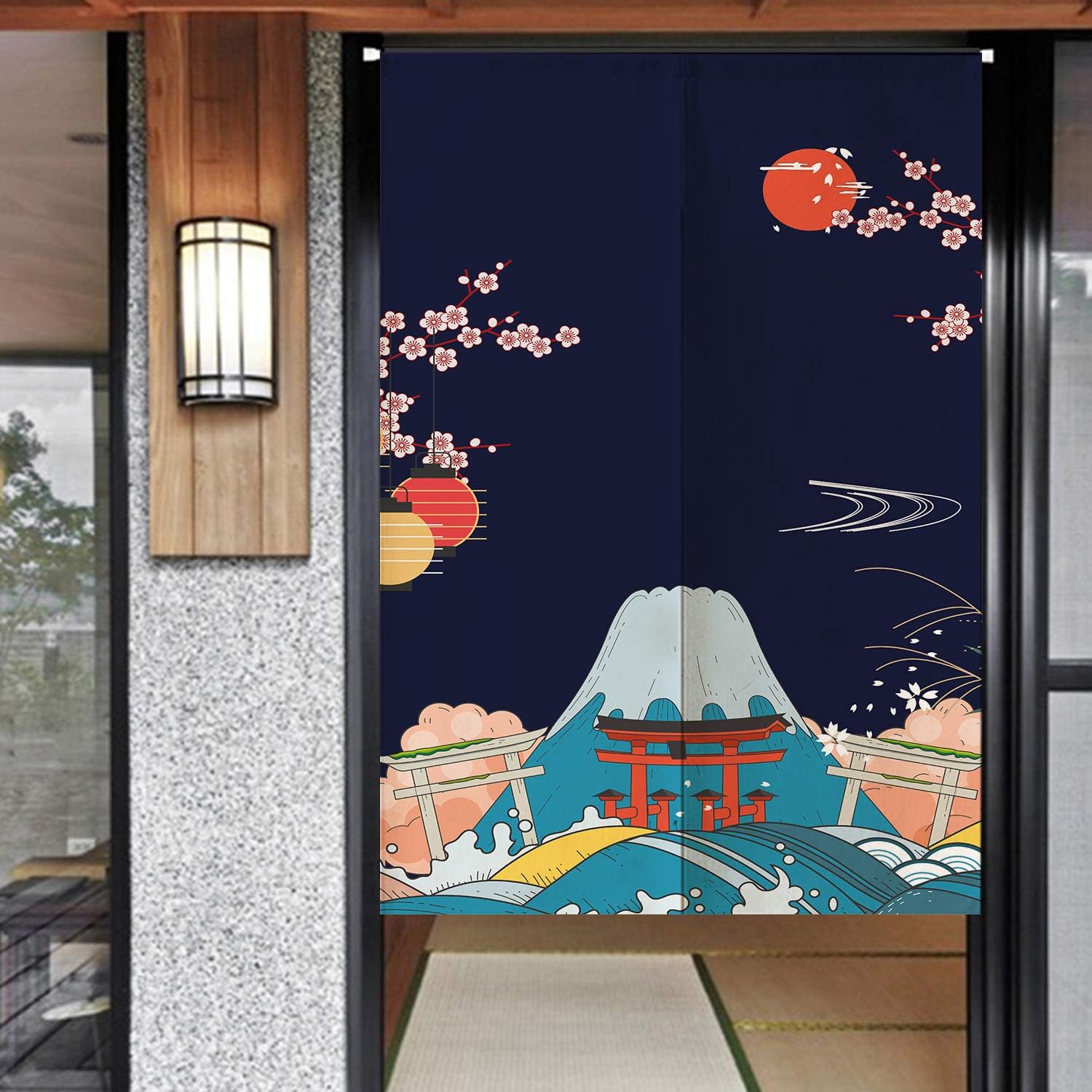 Ofat Home Chinese Cute Modern Style Good Fortune Cat Door Curtain Cotton Linen 33.5"x 59" Door Curtain for Home Decor