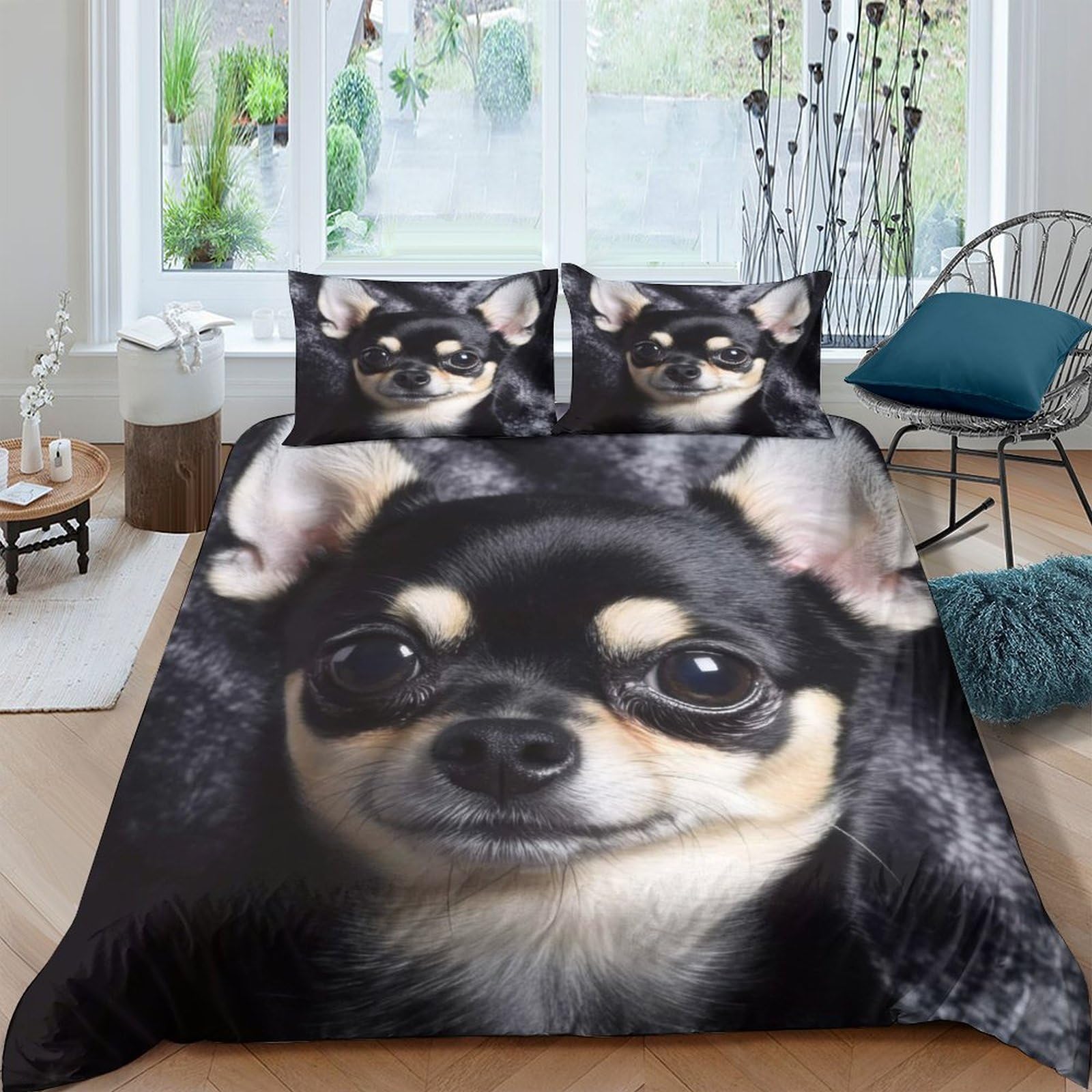 Ctjqhvkz Style-6 3D Printed Black Chihuahua Fitted Sheet Microfiber Soft Dog Face Bed Cover For Bedroom Dorm Mattress Decor Single（135X200cm）