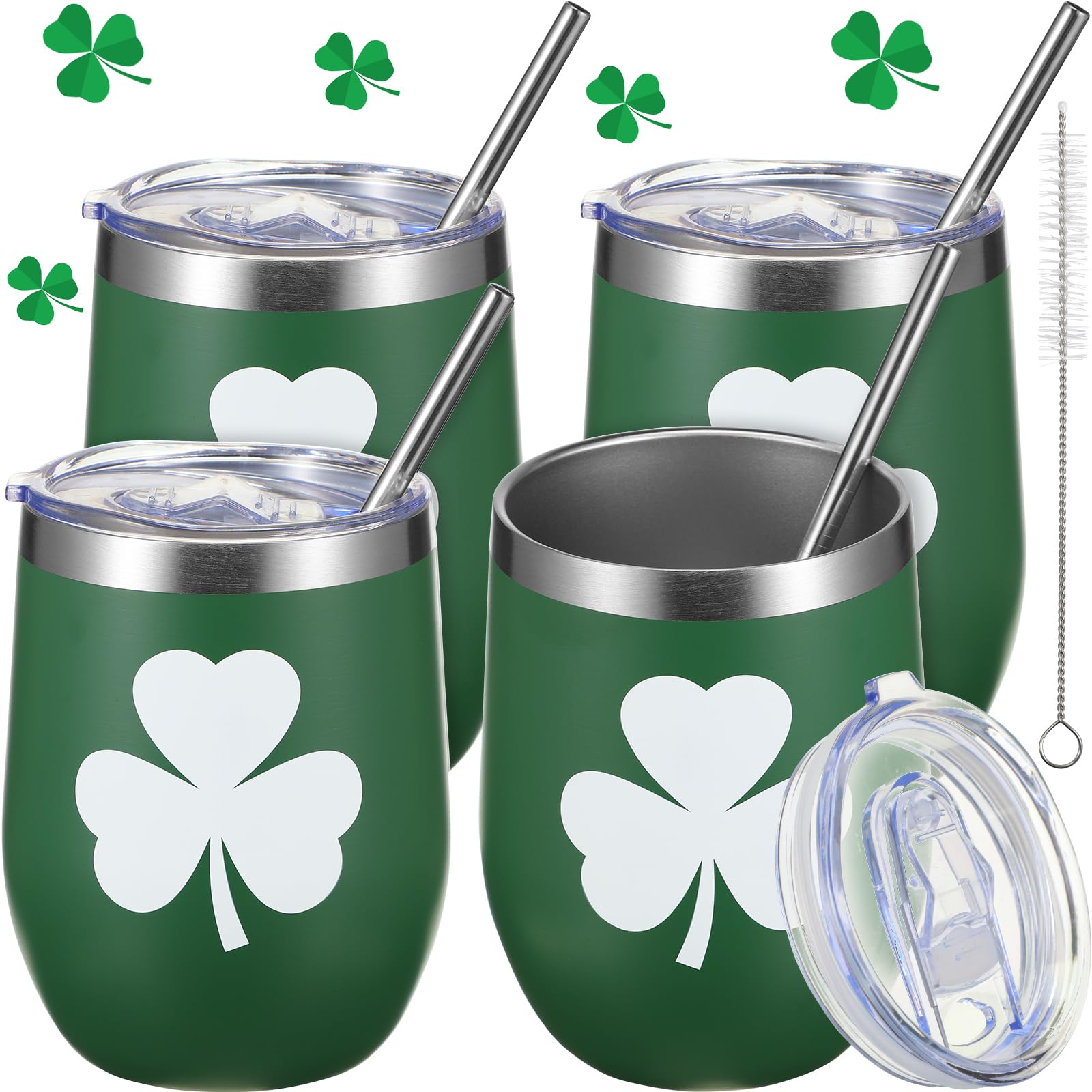 Patelai Lot de 4 gobelets en acier inoxydable avec couvercle, tasse à vin de voyage, bouteille de thé, tasse à café isotherme double couche (355 ml)