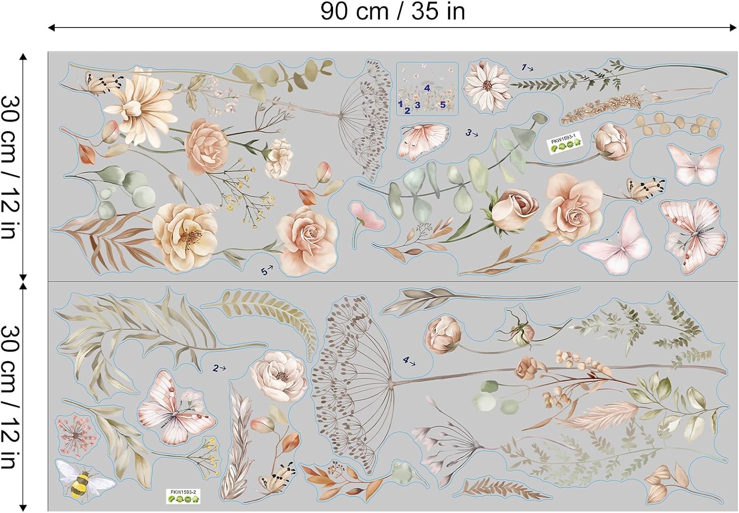 Watercolor Boho Wildflower Wall Decals Dandelion Flower Grass Butterfly Wall Stickers Vintage Art Baby Nursery Girls Bedroom Kids Living Room Home Decor