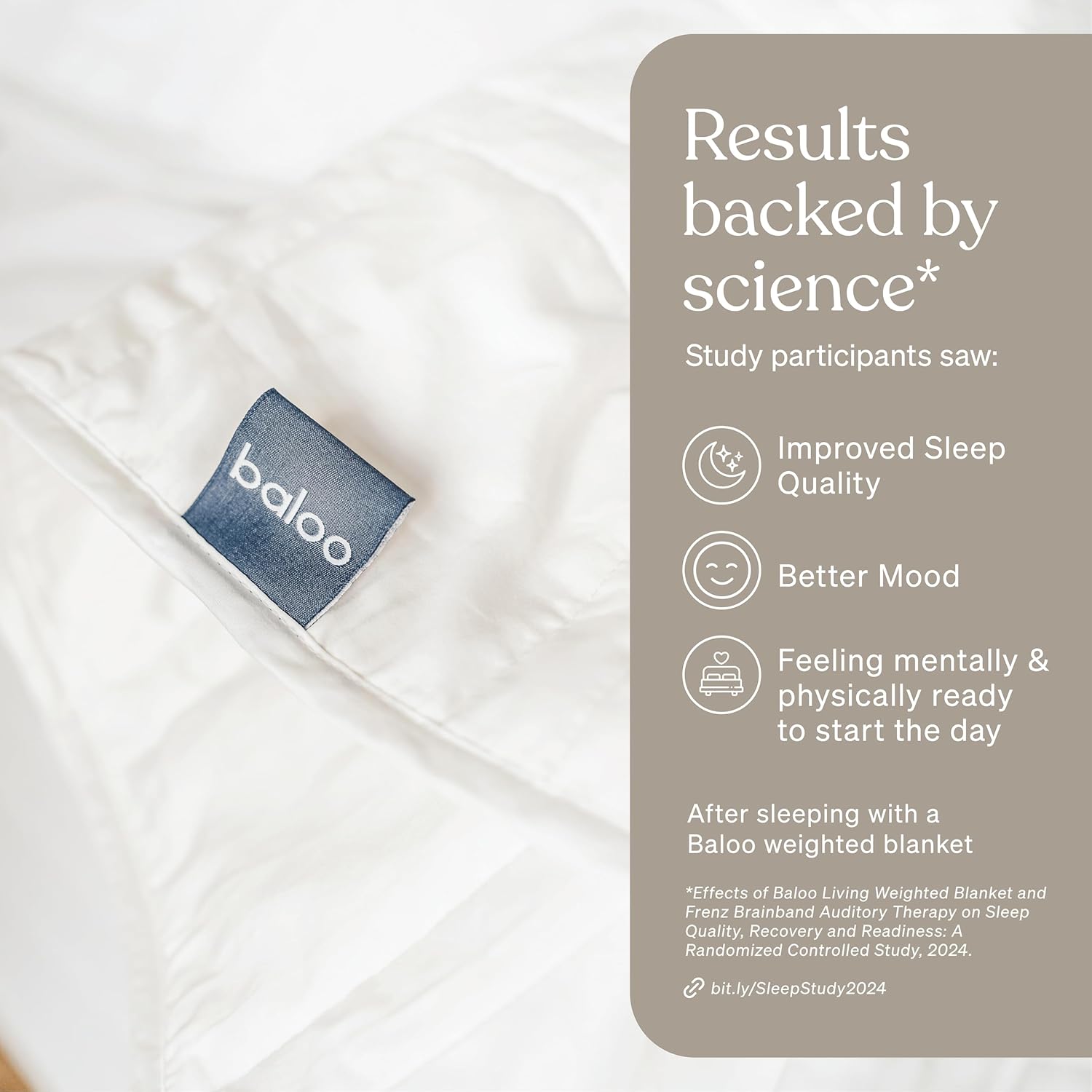 Baloo Weighted Blanket for Adults 15 lb (Pebble White, 60"x80") | Cool & 100% Cotton | Machine Washable & Dryer Safe | Glass Microbead Fill - Image 2