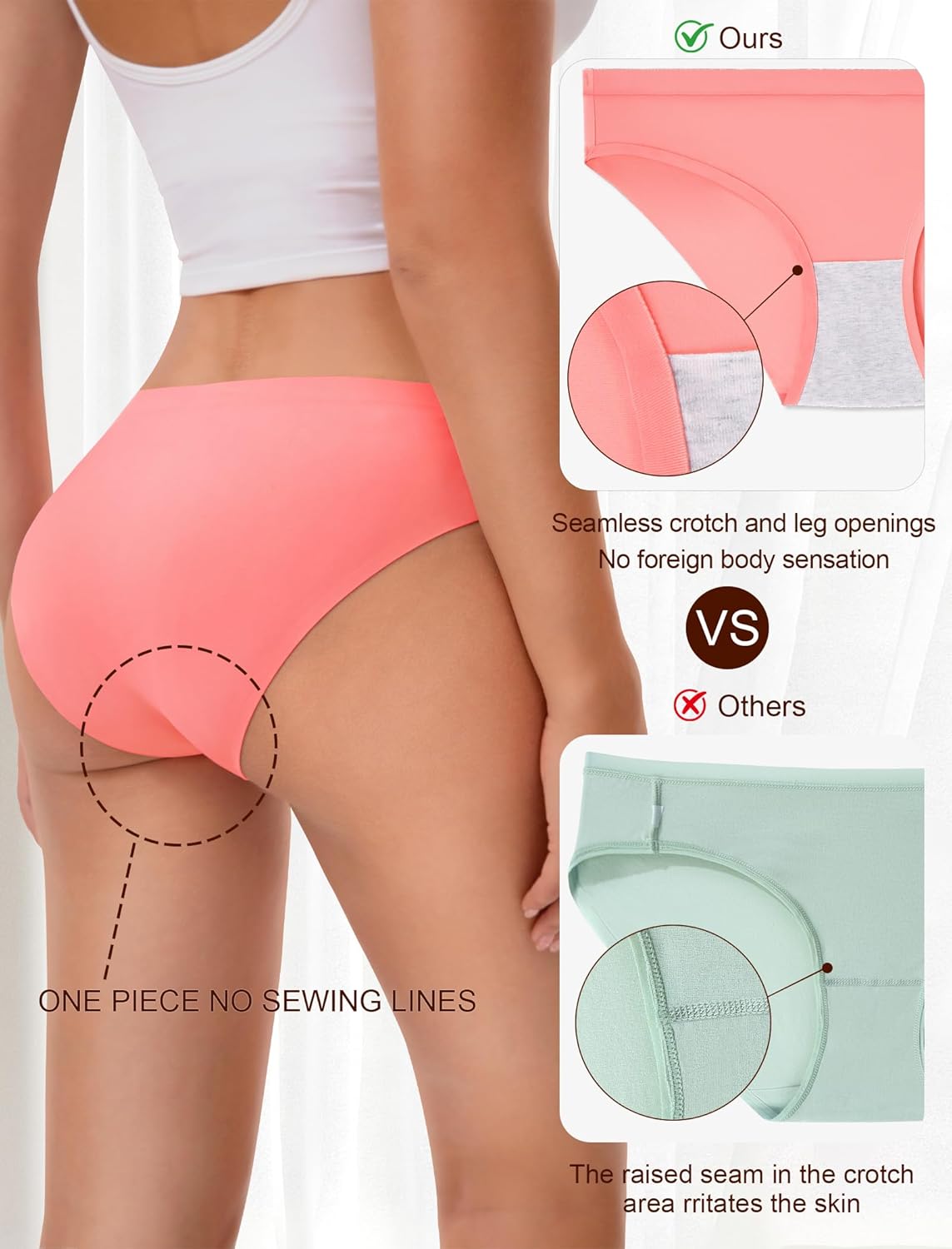 MISSWHO Seamless Womens Underwear Bikini No Show Soft Comfortable Invisibles Briefs Low Rise Hipster Panties 6 Pack - Image 3