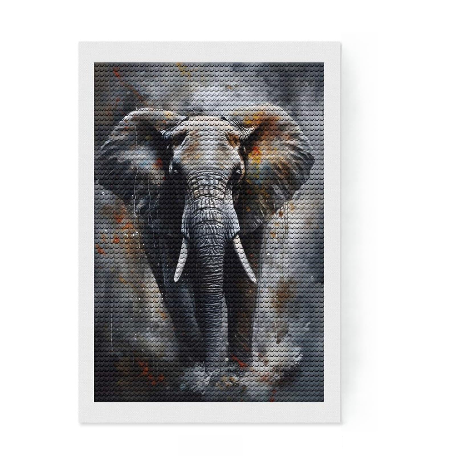 Junmoney Oil Elephant Portrait Diamond Painting Kit 8"x12", Complete Accessories, Sparkling Round Gems, Full Kit Included, Modern Decor