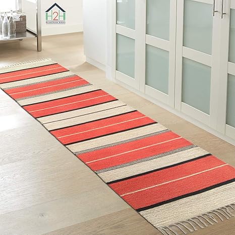 H2H Unique Color Combination Cotton Stripe Design (60 X 180 cm, Red, Brown)