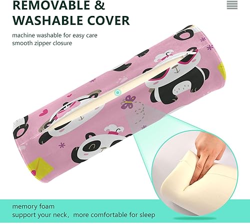 Miniatura 3 de JUNZAN Panda - Almohada de almohada para el cuello, almohada redonda pequeña, almohada decorativa para apoyo lumbar, cilindro de sueño, espuma