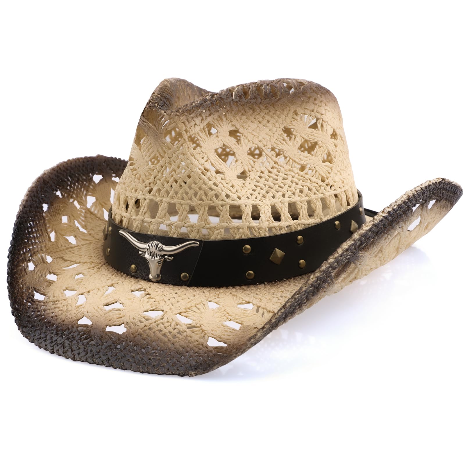 Chapeau de cowboy, chapeau de cowgirl en paille, chapeau de cowboy pour femme/homme, chapeau de cowboy à bord façonnable pour femme