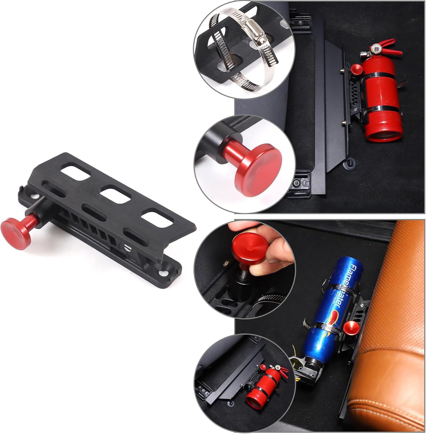 Under Seat Quick Release Roll Bar Fire Extinguisher Mount Bracket Compatible with Toyota Tundra 2007-2026,Adjustable 2 Clamps Vehicle Fire Extinguisher Bottle Tie Bracket Billet (2022-2026, Style A)