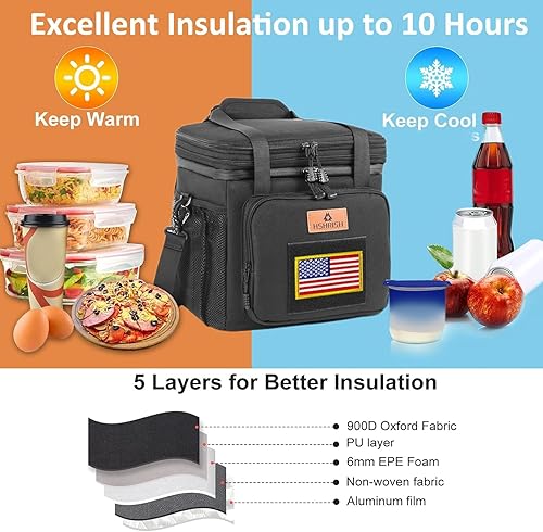 Miniatura 5 de HSHRISH Lonchera táctica expandible, bolsa de almuerzo grande con aislamiento de doble cubierta para hombres, bolsa térmica duradera a prueba de