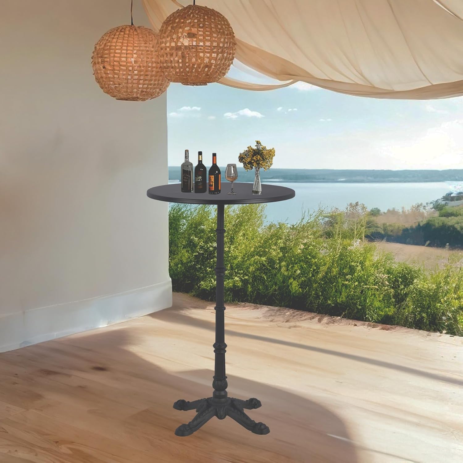 Dia 23.62" Round Cocktail Bistro High Metal bar Table with Black Top and Base 43.3"