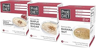 ProtiDIET High Protein Oatmeal Variety Pack - Apple Cinnamon, Maple Brown Sugar and Banana Nut - 7 Pouches Each Box
