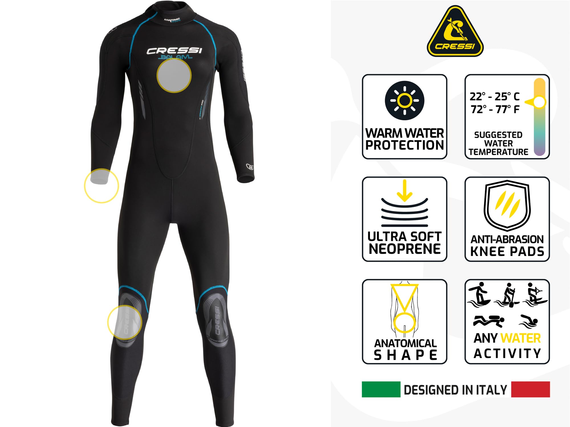 CRESSI Balam Monopiece Wetsuit 2,5mm - Muta Monopezzo in Neoprene Bifoderato 2.5 mm High Stretch, Ideale per Immersioni e Snorkeling in Acque Temperate