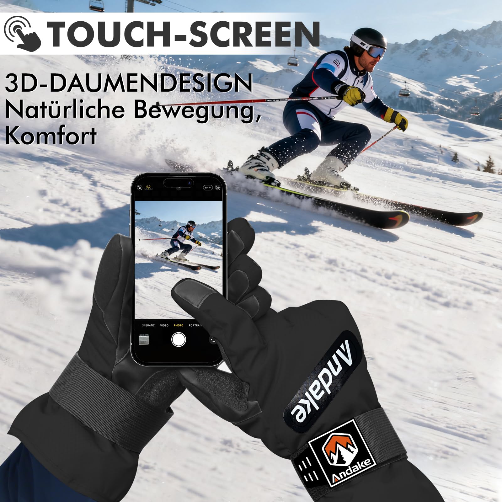 Andake - Gants de Ski Imperméables et Chauds pour Hommes, Femmes et Adolescents
