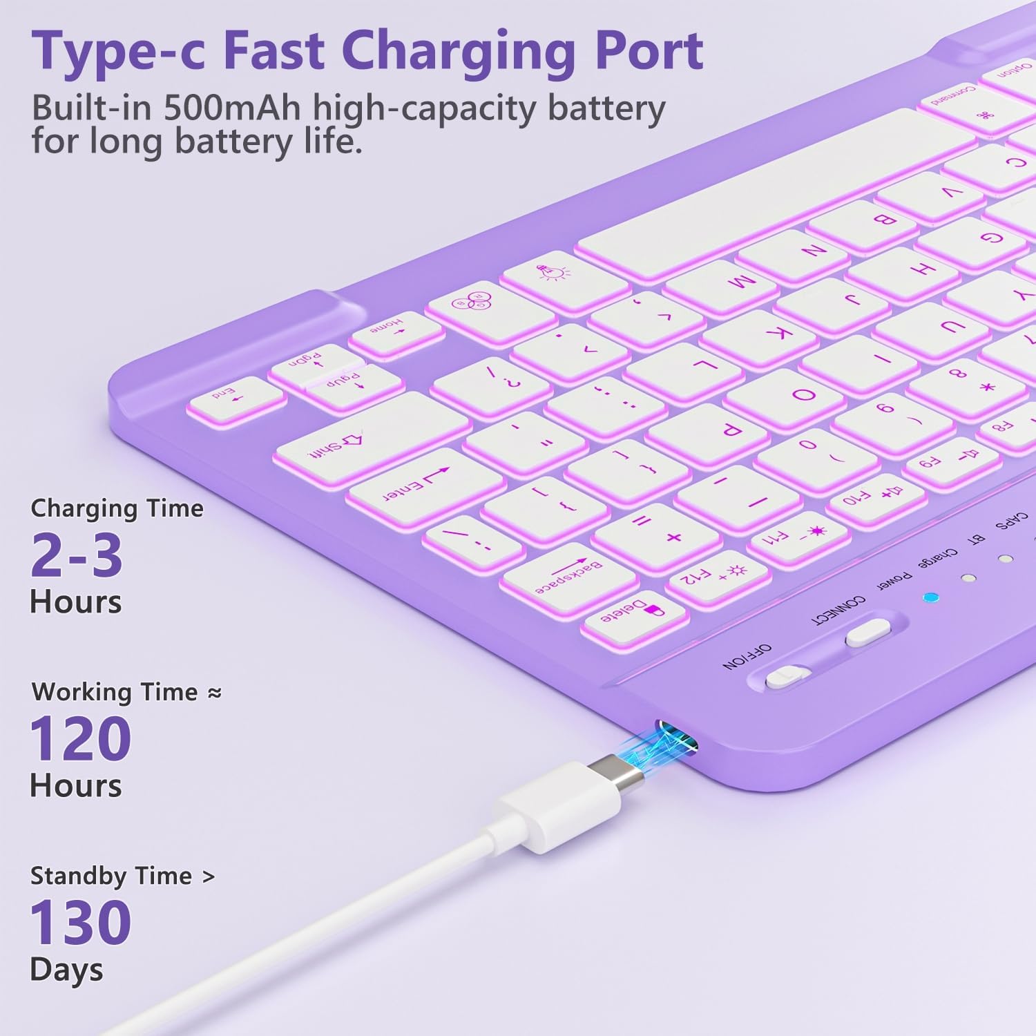 FUWANG for iPad A16 11th 10th Generation Case with Keyboard, Magnetic Detachable 7-Color Backlit Folio Cover Keyboard Case for iPad (A16) 11th 11 inch/10th Gen 10.9 inch with Pencil Holder, Purple - Image 6