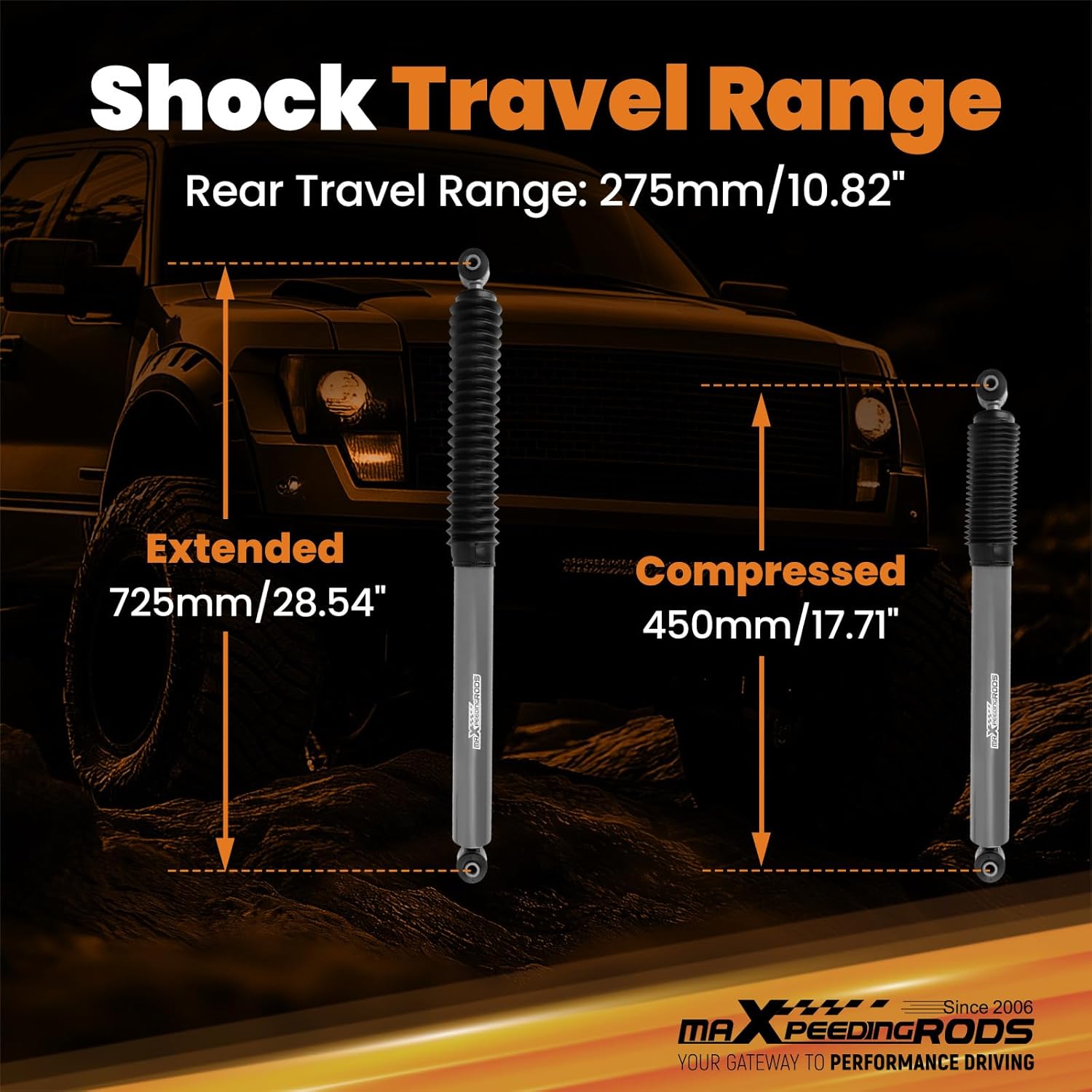 maXpeedingrods 2.5-6” Rear Shocks for 1999-2007 Chevy/GMC 1500 Silverado/Sierra 2WD 4WD, G1 Upgraded Version